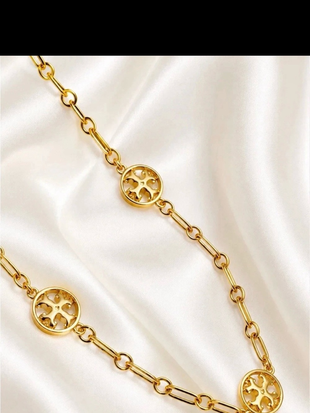Tory Burch Gold Link Necklace with Signature Medallions - Picture 3 of 4